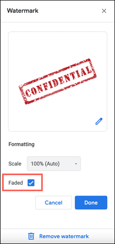 Faded GoogleDocsWatermark - Πώς να εισάγετε ένα υδατογράφημα εικόνας