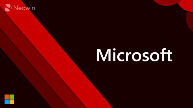 Microsoft logo and text on a dark red background