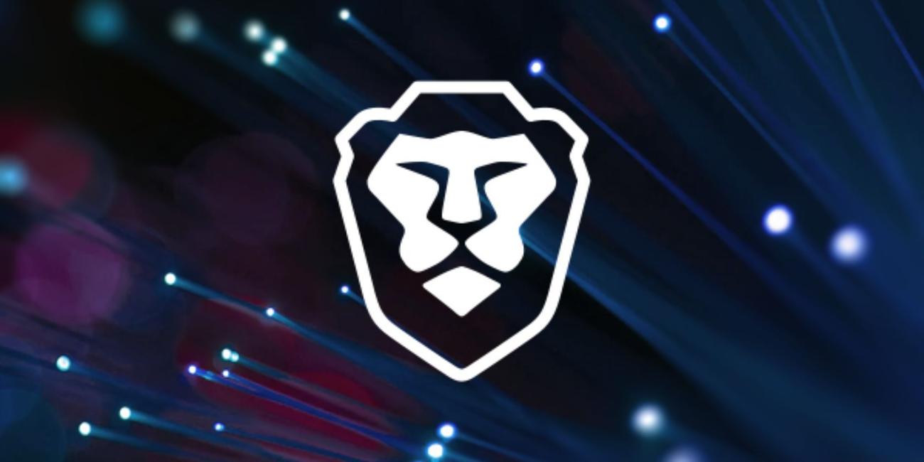 brave browser icon on a dark background with white dots