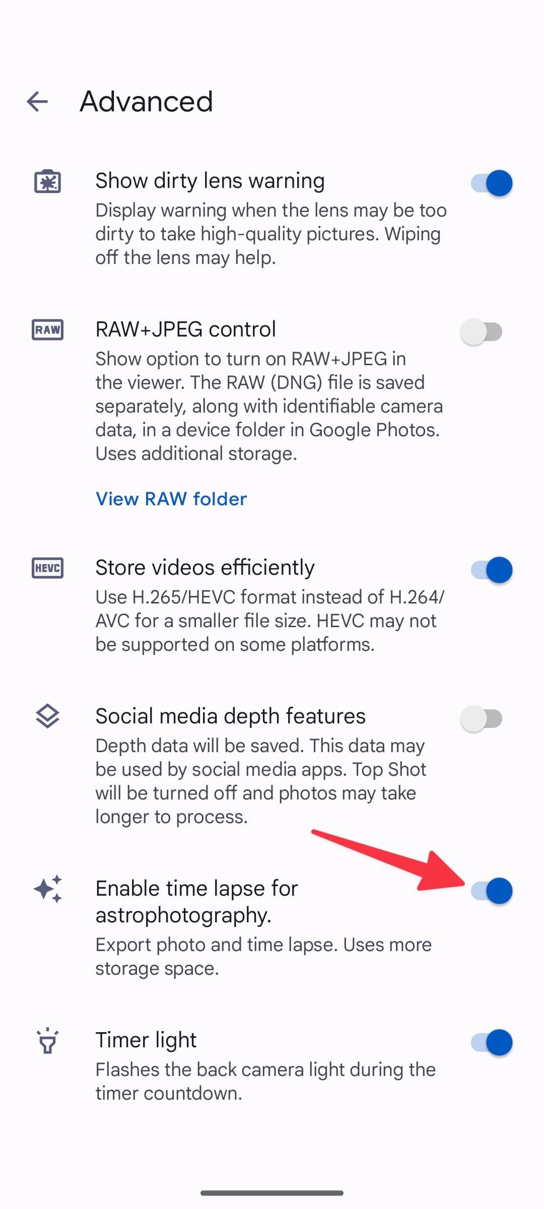 προηγμένες ρυθμίσεις κάμερας για τηλέφωνο pixel
