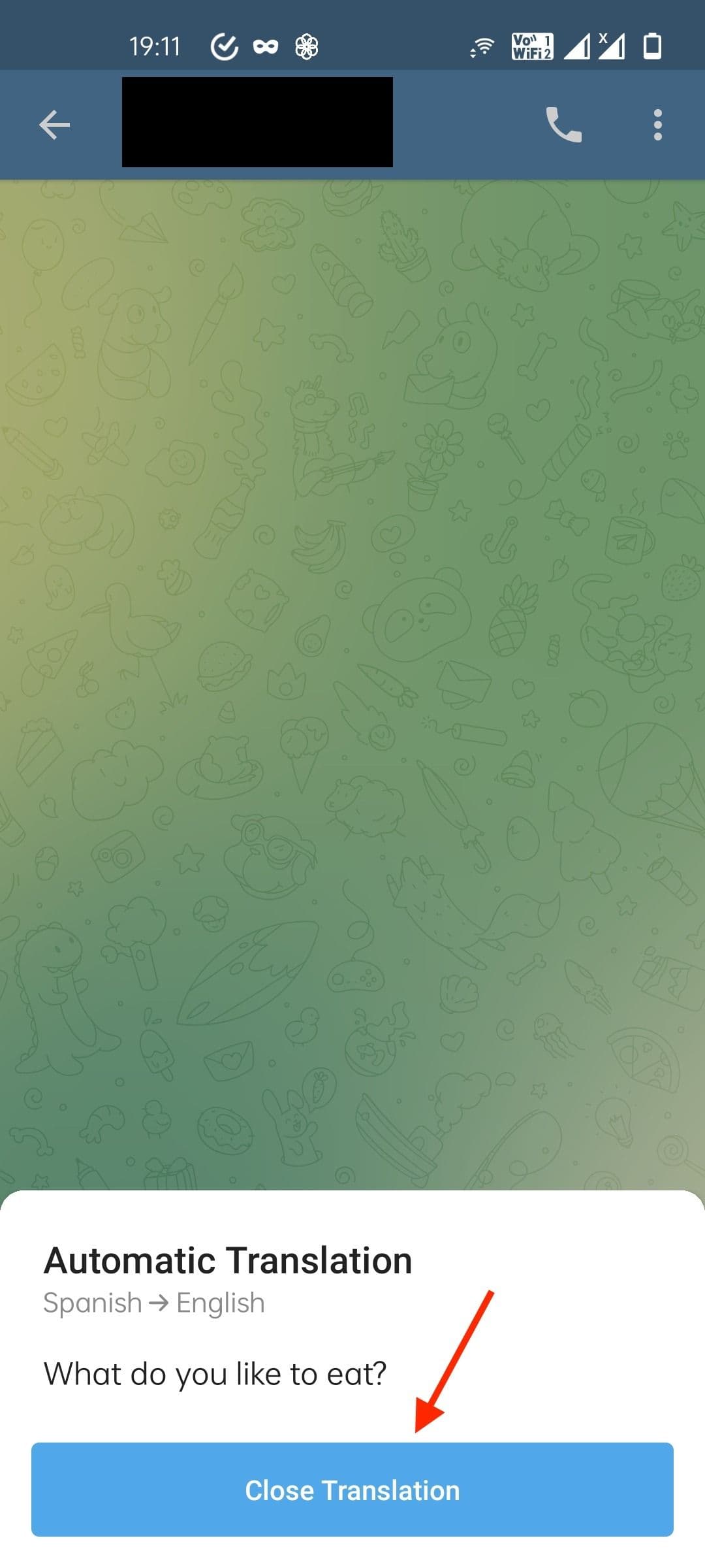 Αναδυόμενο κουμπί κλεισίματος αυτόματης μετάφρασης Telegram