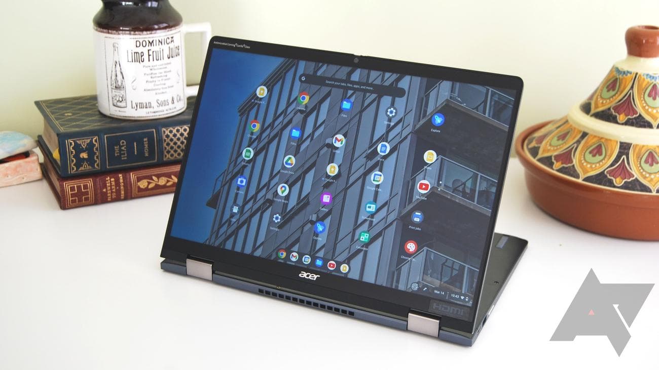 An Acer Chromebook Spin siting on a desk with the keyboard folded under