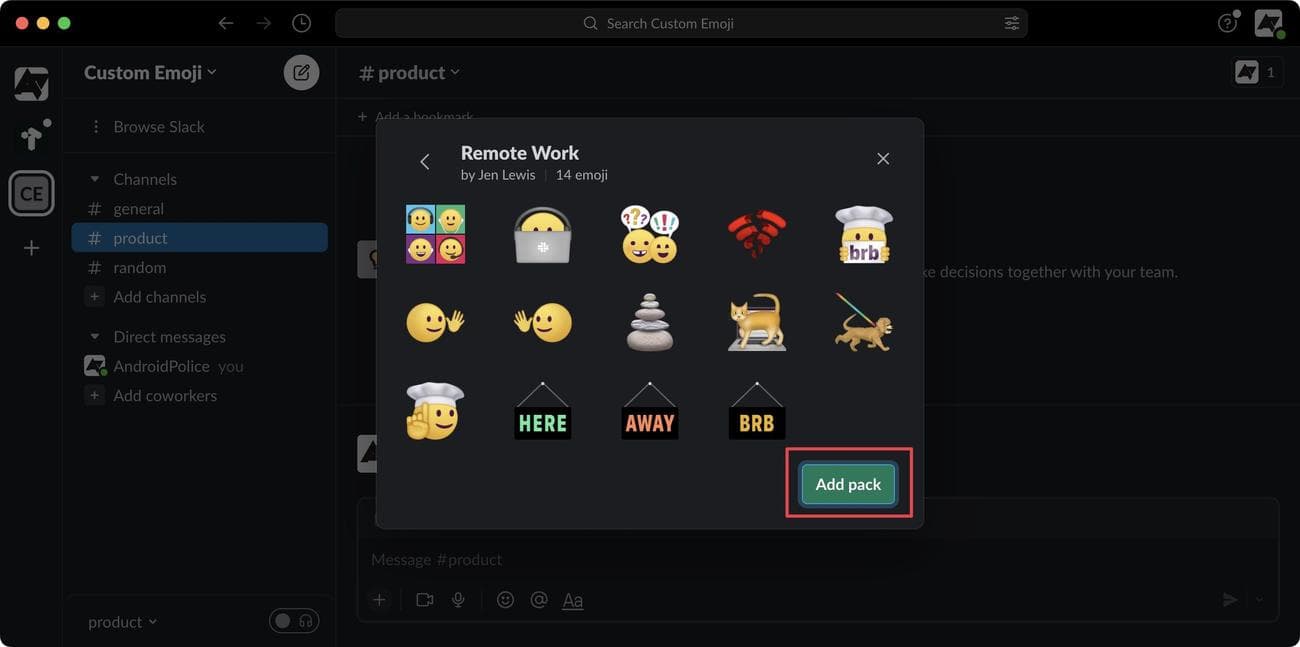 Προσθήκη πακέτου emoji στο Slack