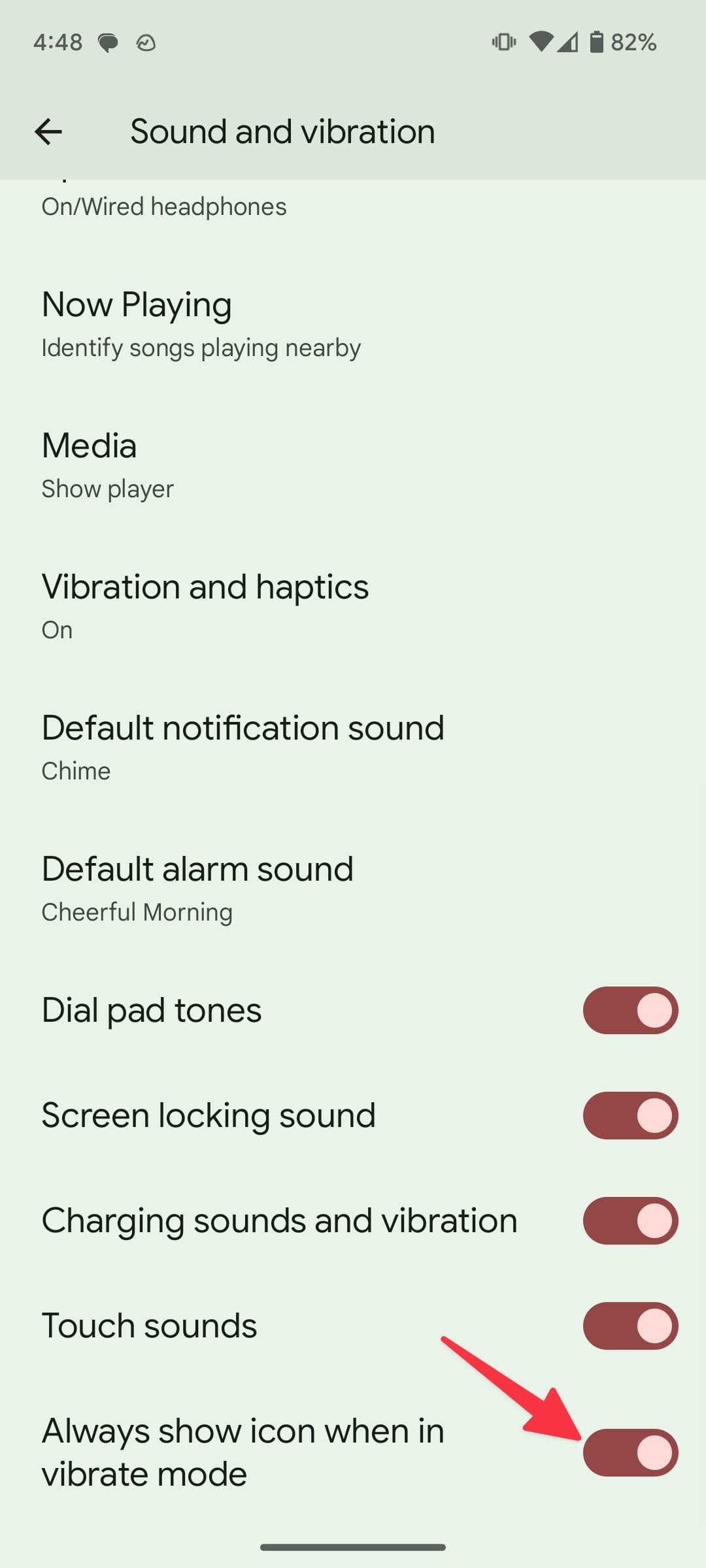 ενεργοποιήστε τη δόνηση στη γραμμή κατάστασης