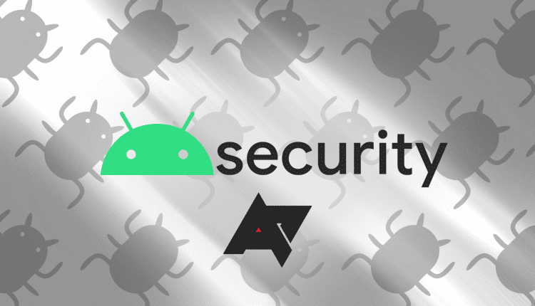 The Android Security logo on top of a background filled with bugs that represent computer viruses