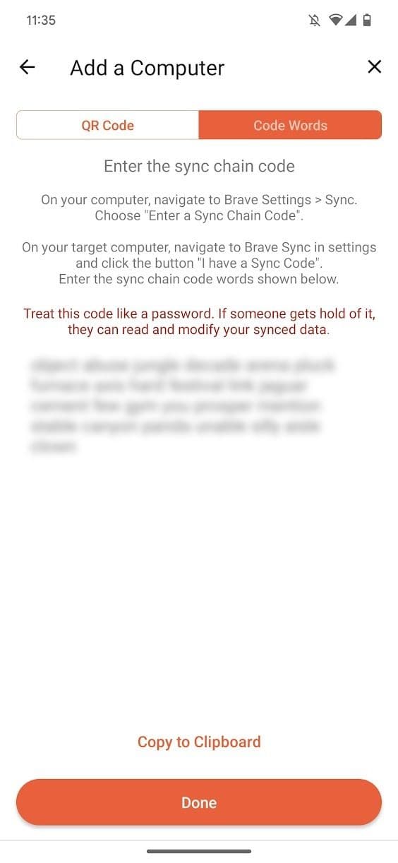 στιγμιότυπο οθόνης της γενναίας εφαρμογής που δείχνει οδηγίες συγχρονισμού για έναν υπολογιστή