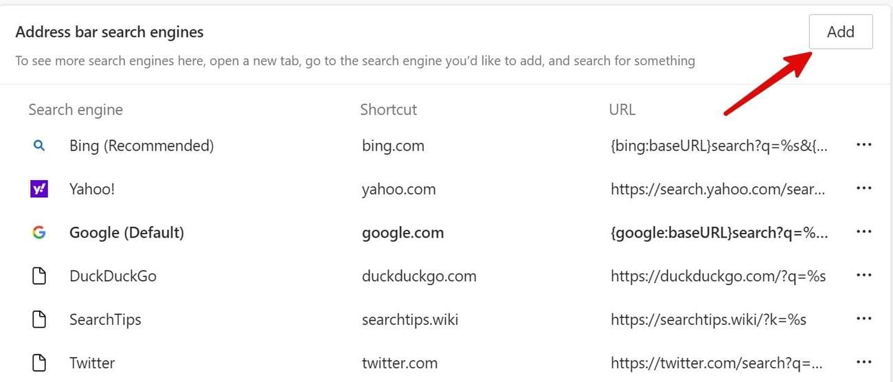 προσθέστε μηχανή αναζήτησης στον Microsoft Edge