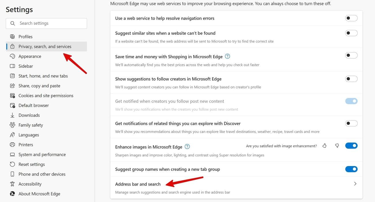 γραμμή διευθύνσεων και αναζητήστε το microsoft edge