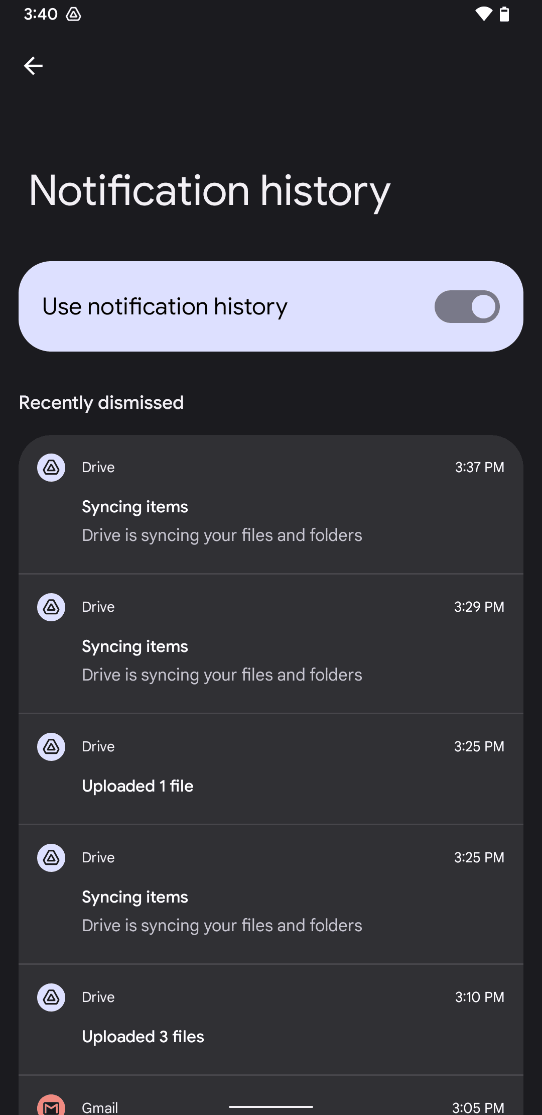 Notification history page