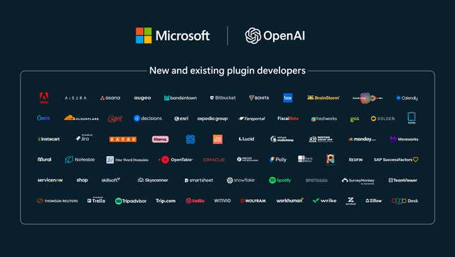 Όλα τα διαφορετικά πρόσθετα MIcrosoft και OpenAI διευκολύνουν μέσω της παρόμοιας υποδομής προσθηκών τους.