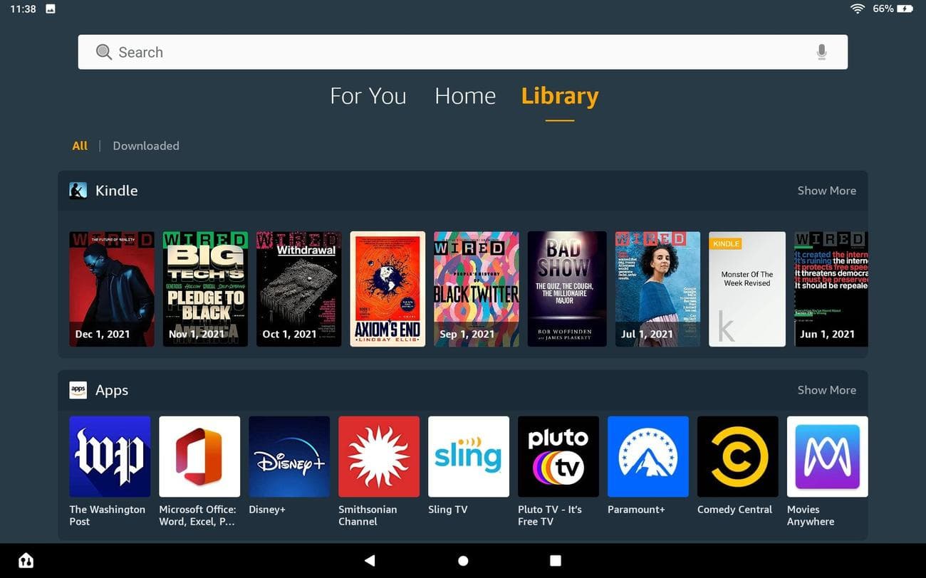 The Library tab on the Fire Tablet home screen.