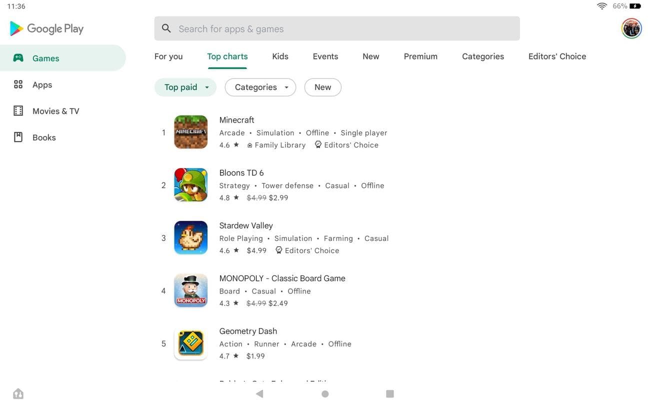 The Google Play Store as displayed on a Fire Tablet