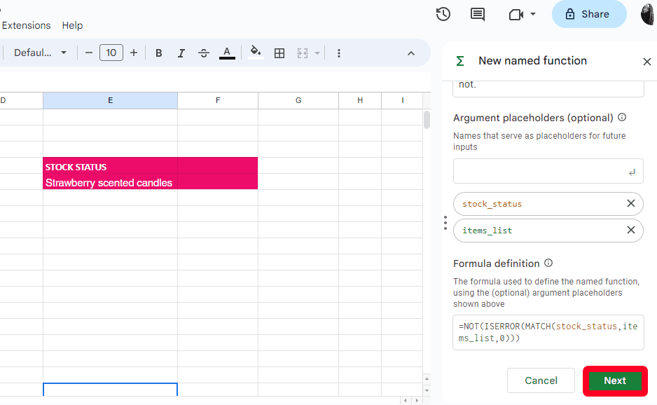 Ορισμός τύπου με όρισμα κράτησης θέσης στα Φύλλα Google