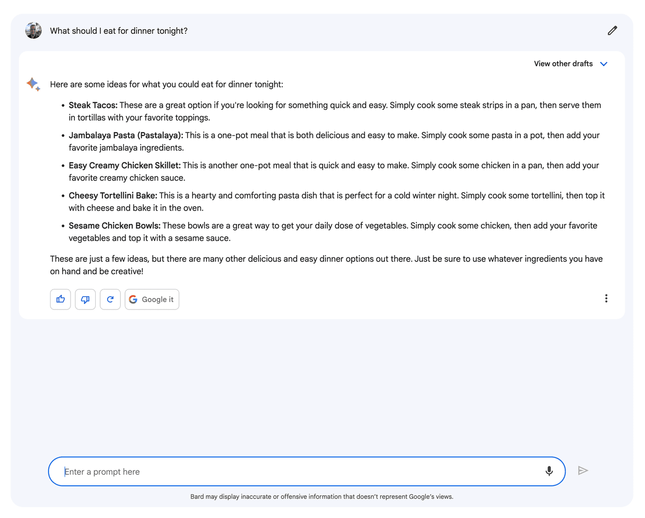 Ένα παράδειγμα για το πώς ο Μπαρντ απαντά σε ερωτήσεις