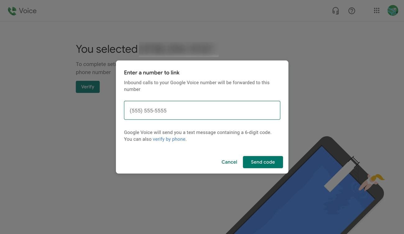 Εισαγάγετε έναν αριθμό τηλεφώνου για σύνδεση με τον αριθμό σας στο Google Voice