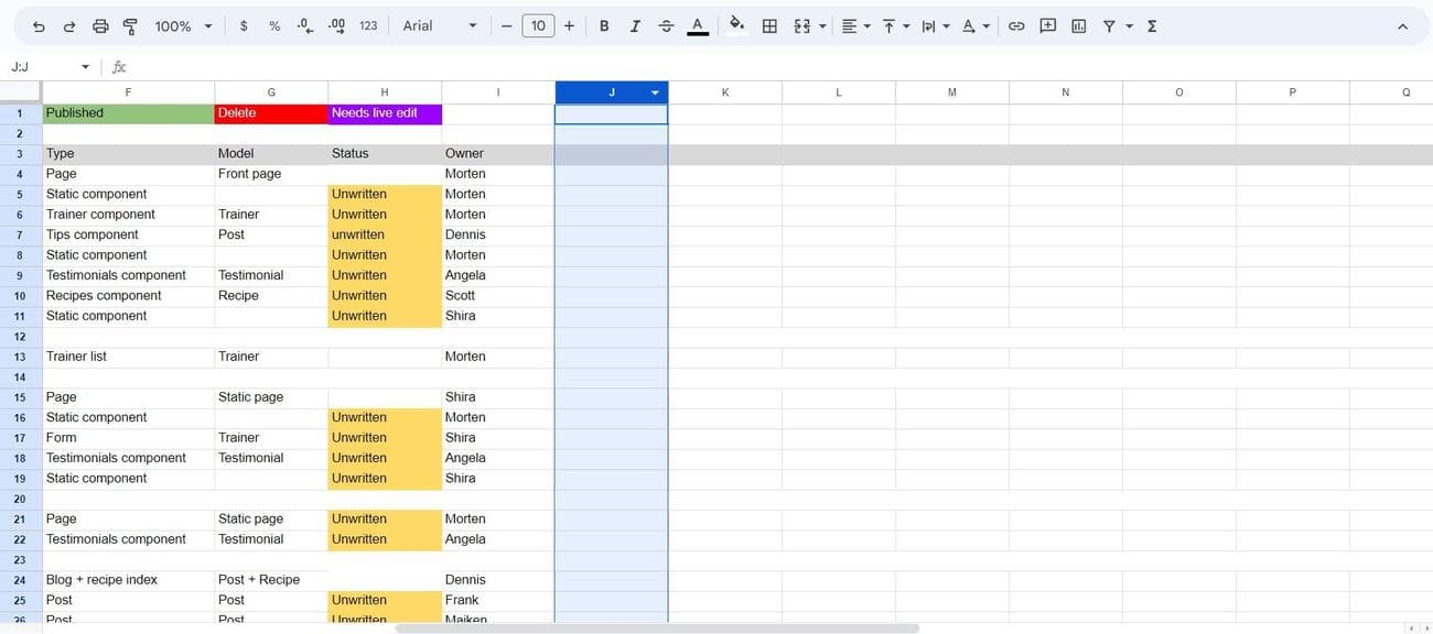Επισήμανση κενής στήλης στα Φύλλα Google