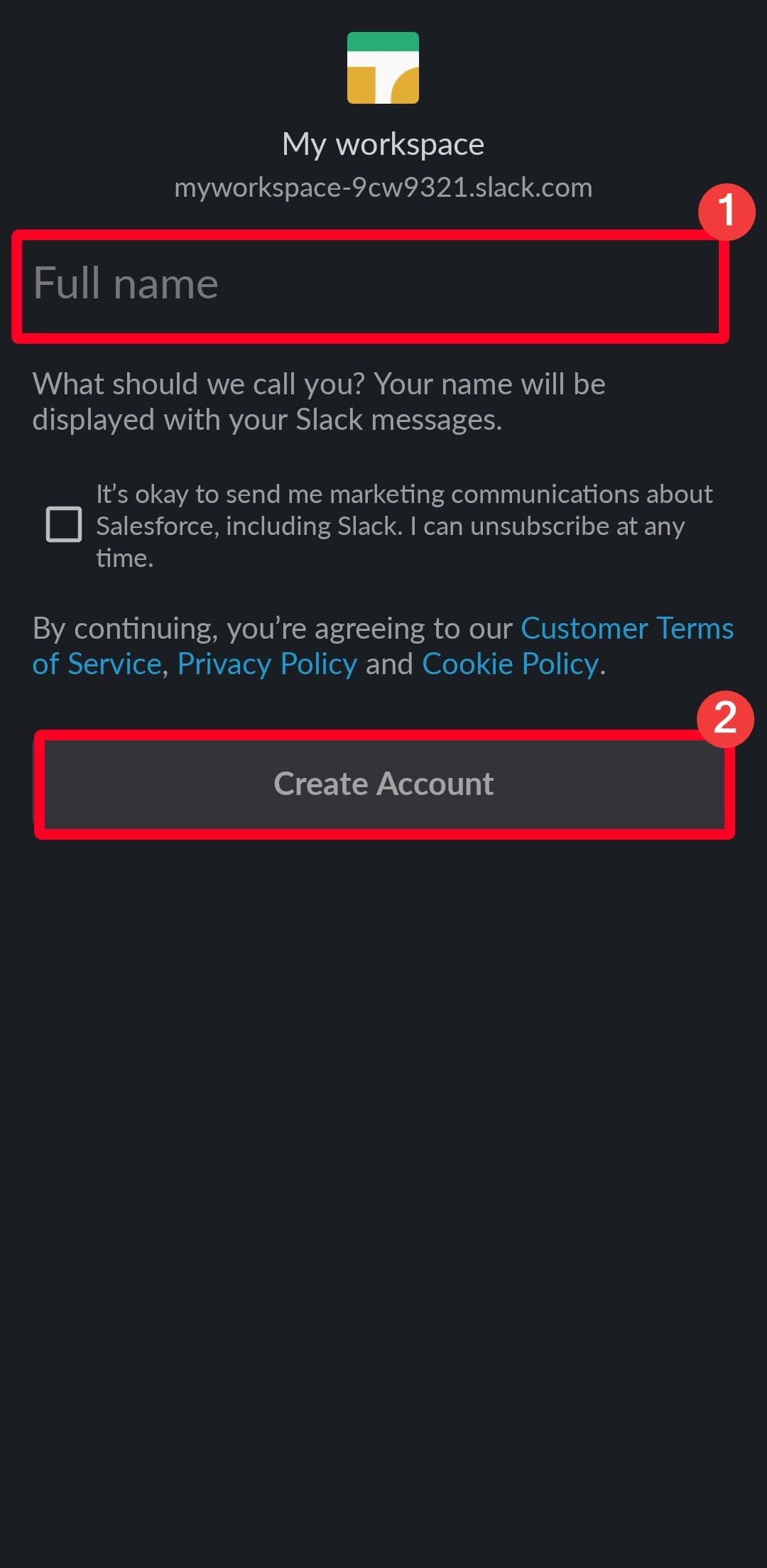 Συμμετοχή σε χώρο εργασίας Slack στην εφαρμογή για κινητά