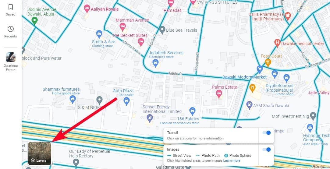 Κουμπί Επίπεδα στην έκδοση ιστού των Χαρτών Google