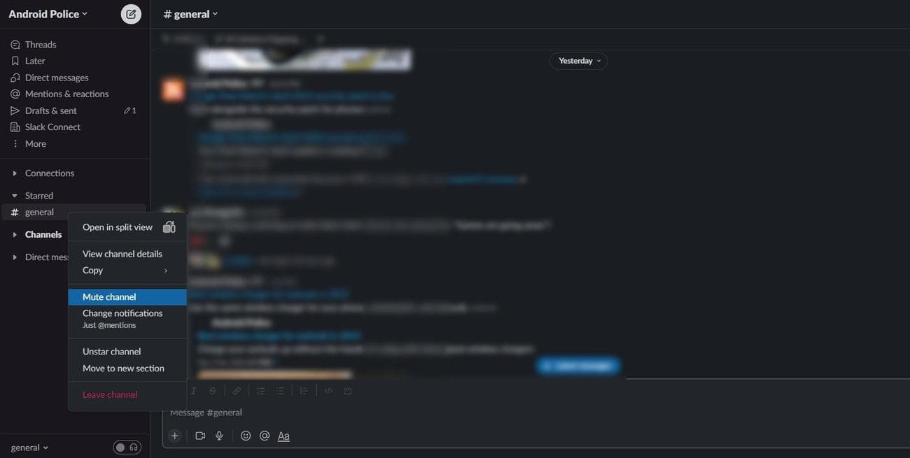 Συντόμευση για σίγαση καναλιού Slack