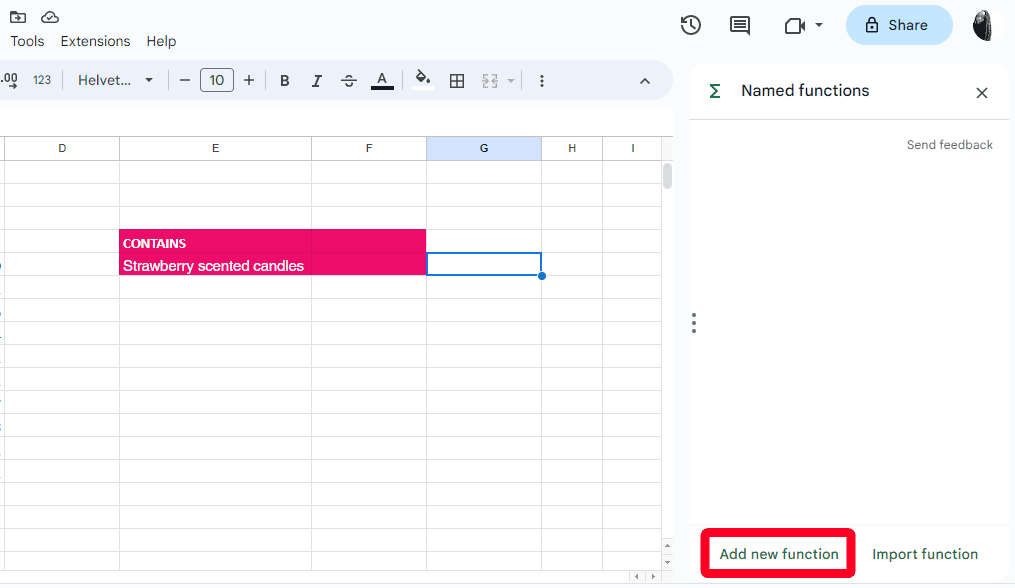 Πλαϊνή γραμμή με όνομα συναρτήσεις στα Φύλλα Google