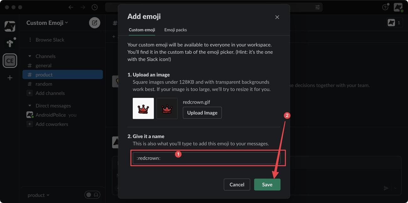 Ονομασία και αποθήκευση προσαρμοσμένων emoji στο Slack