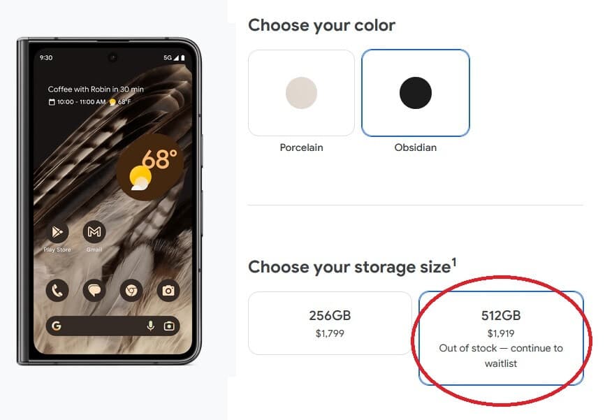 Η παραλλαγή των 512 GB του Pixel Fold εξαντλήθηκε σύμφωνα με το Google Store - Το μοντέλο Pricey Pixel Fold εξαντλήθηκε.  Το Google Store στέλνει ειδοποίηση στους αγοραστές Pixel Tablet and Fold
