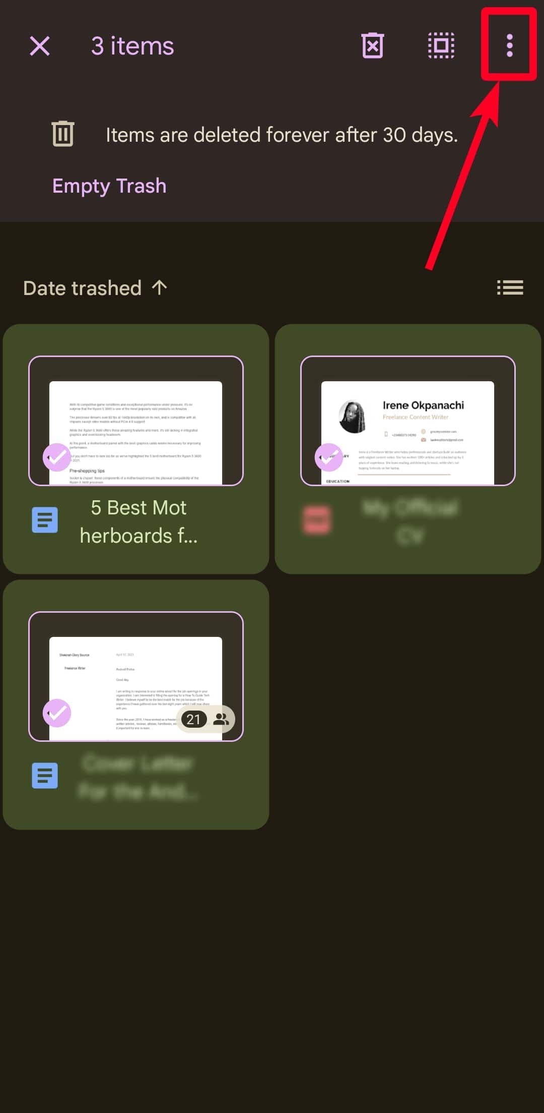 Επαναφορά πολλών αρχείων στην εφαρμογή Google Drive για κινητά