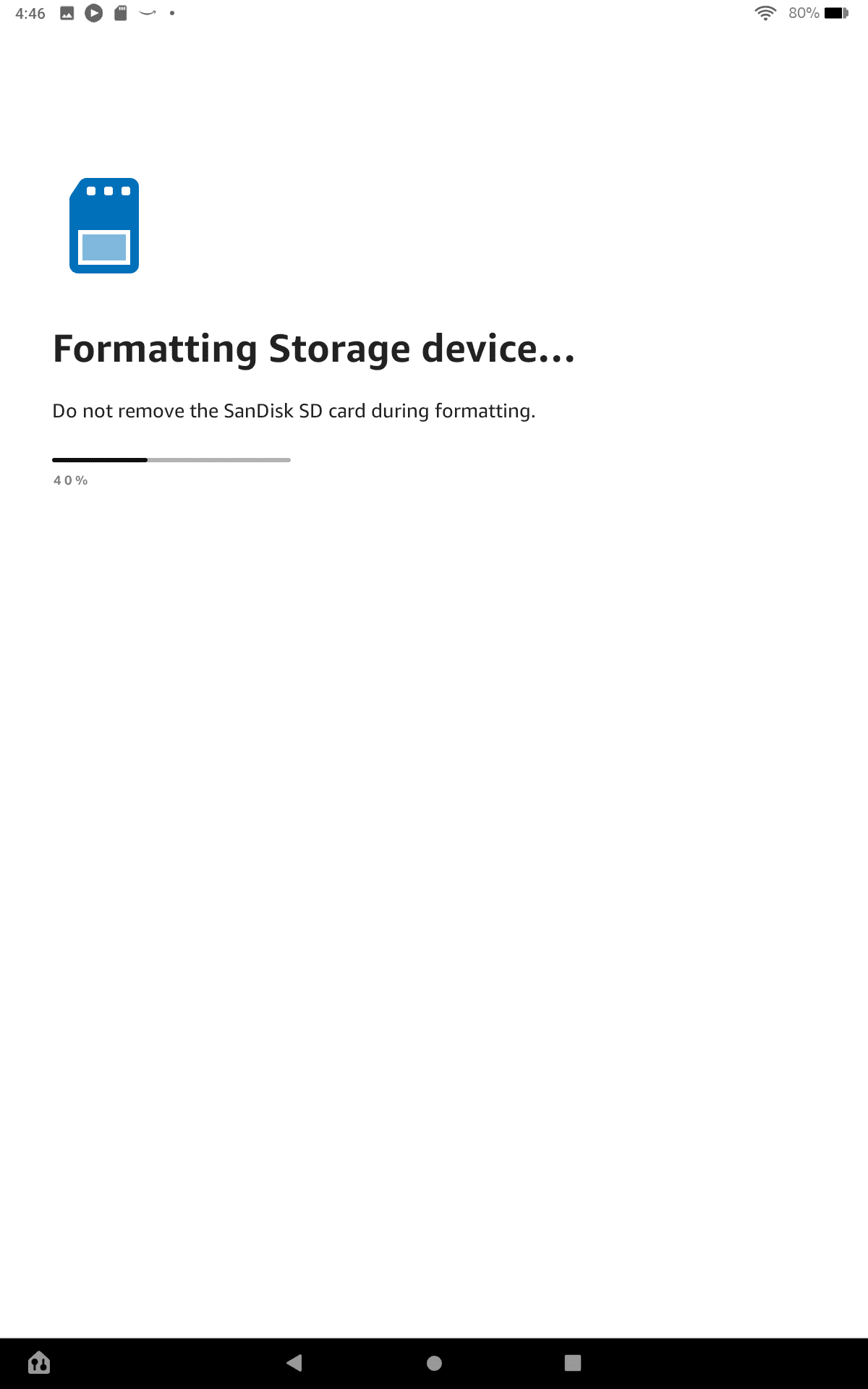 Amazon Fire formatting an SD card.