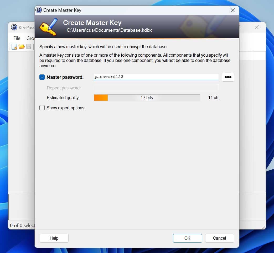Δημιουργία δοκιμαστικής βάσης δεδομένων KeePass