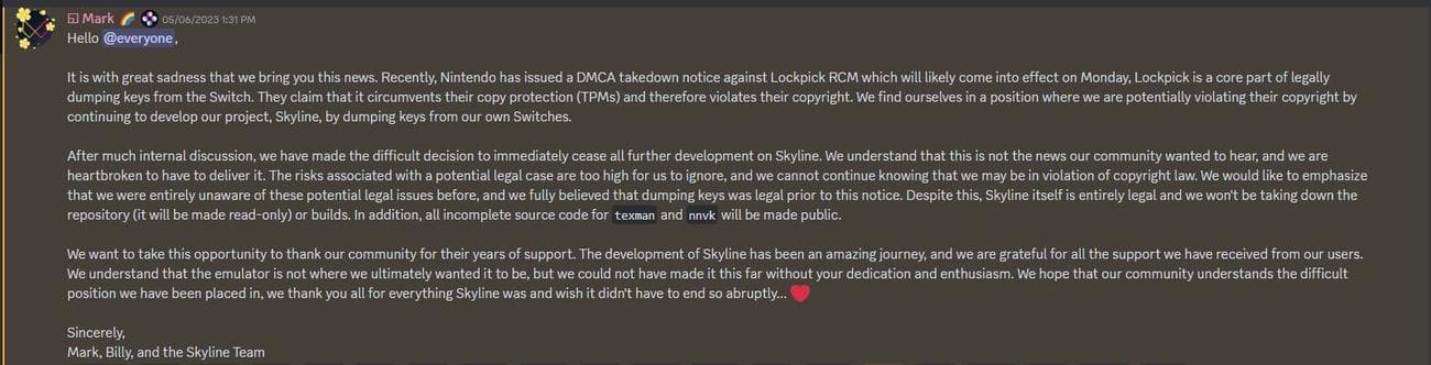 Το Skyline διακόπτει την ανάπτυξη