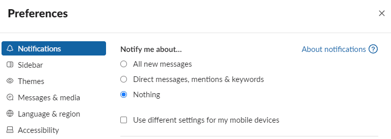 Ρυθμίσεις ειδοποιήσεων Slack for desktop