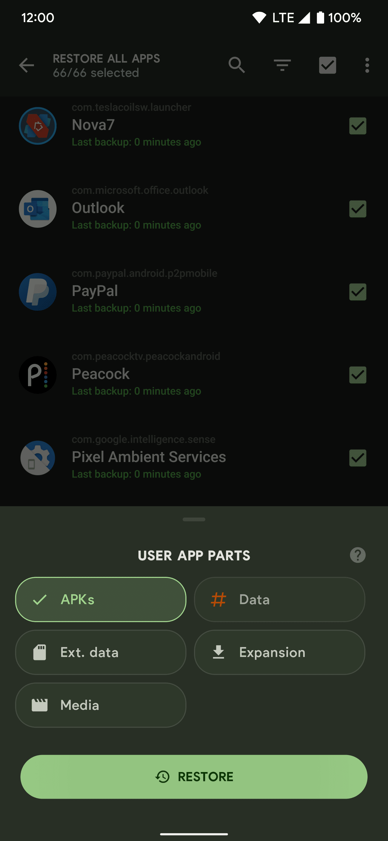 Οι διάφορες επιλογές Swift Backup κατά τη δημιουργία αντιγράφων ασφαλείας εφαρμογών