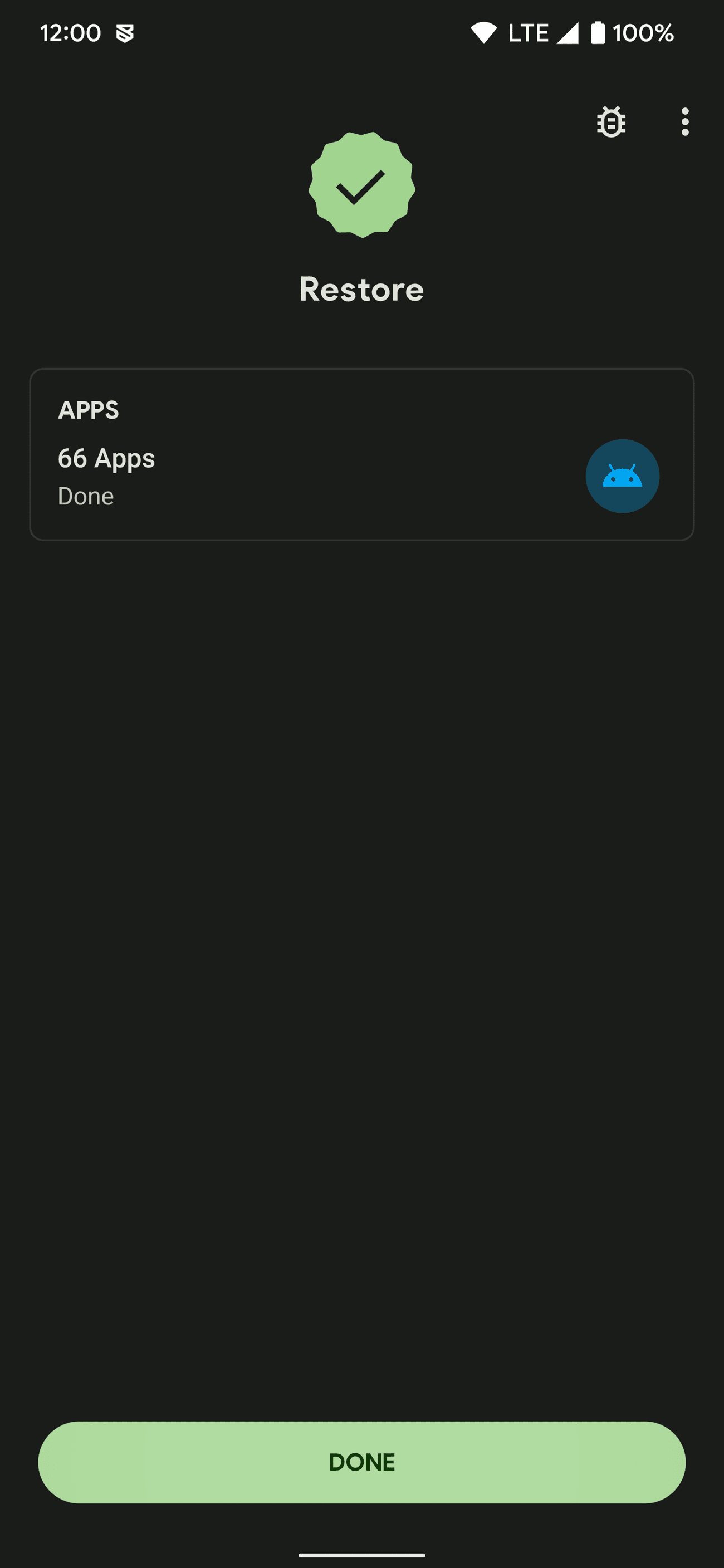 Η διαδικασία επαναφοράς στην εφαρμογή Swift Backup ολοκληρώθηκε με επιτυχία