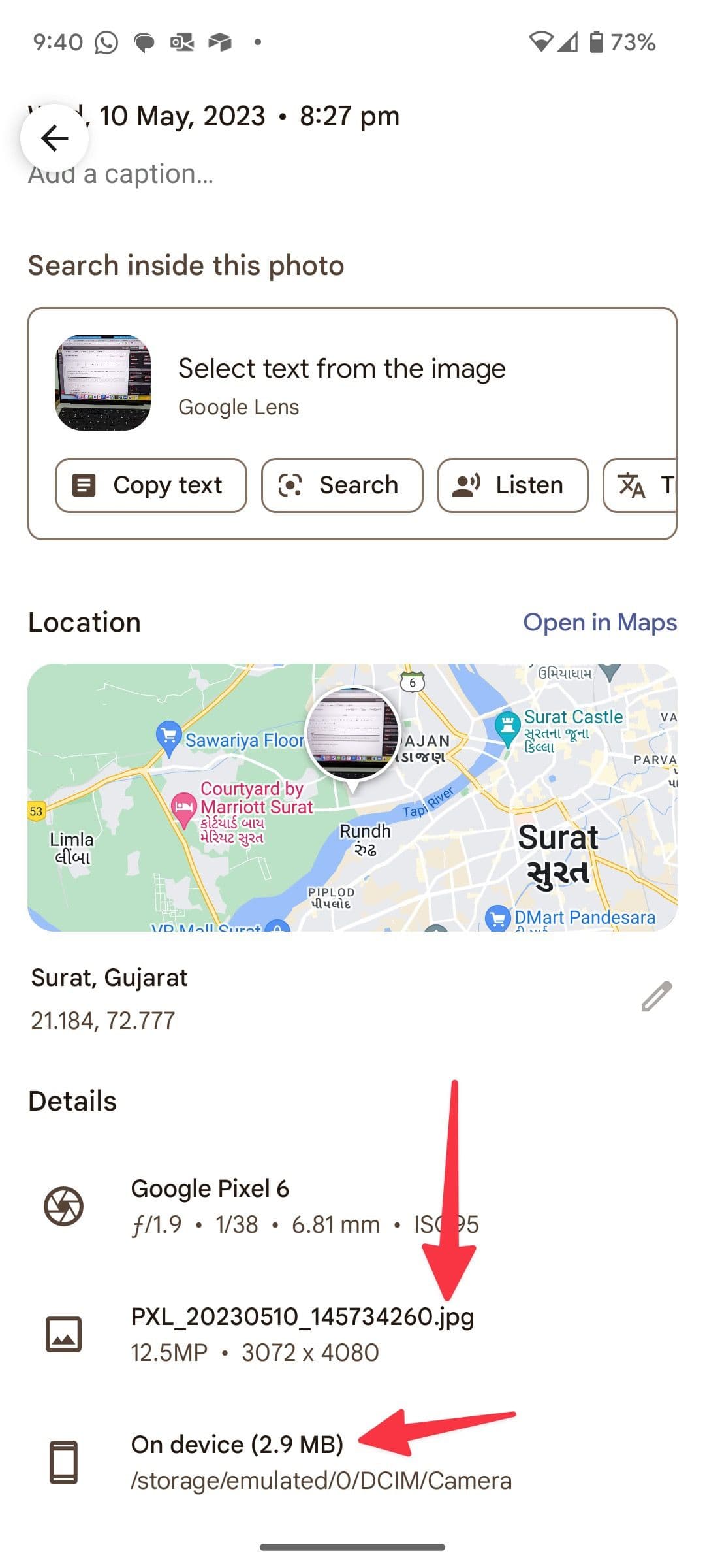 JPG photo size on Android