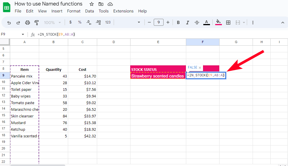 Χρήση μιας συνάρτησης με όνομα στα Φύλλα Google