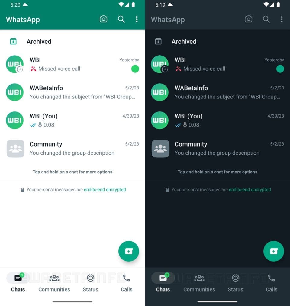 WhatsApp για Android beta δοκιμής κάτω γραμμή πλοήγησης
