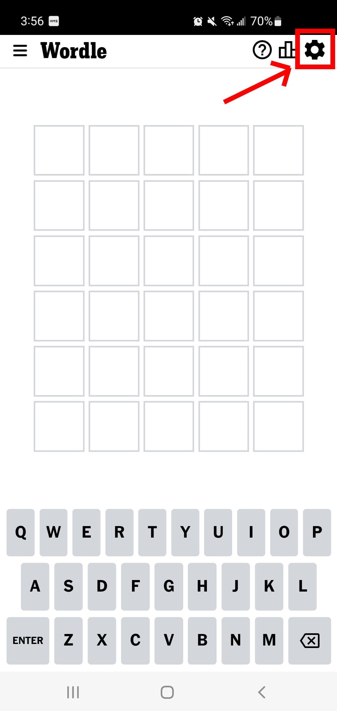 Στιγμιότυπο οθόνης του εικονιδίου ρυθμίσεων Wordle
