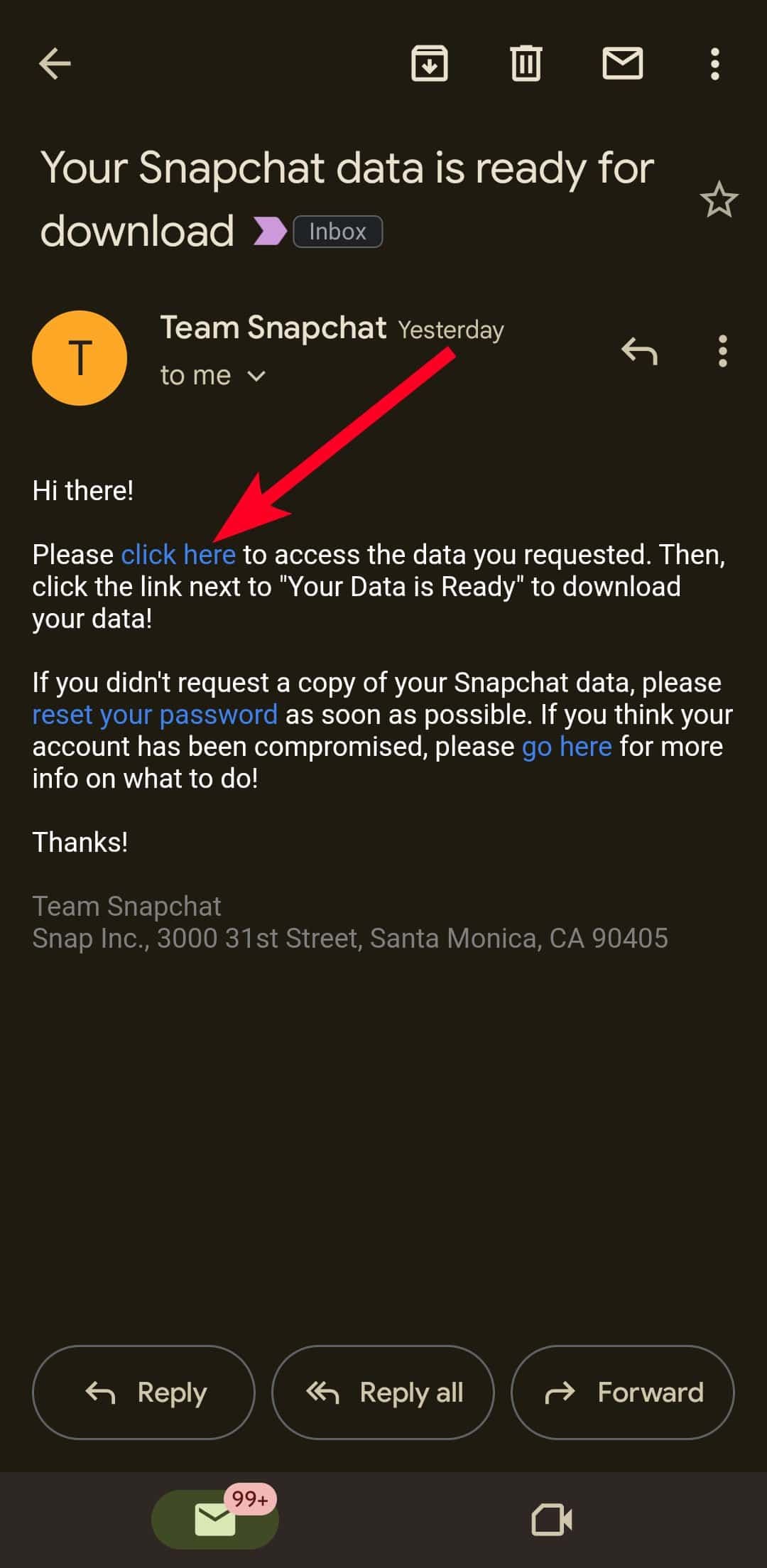 Τα δεδομένα σας στο Snapchat είναι έτοιμο email