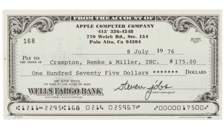 Επιταγή 175 δολαρίων υπογεγραμμένη από τον Steve Jobs το 1976 βγαίνει σε δημοπρασία