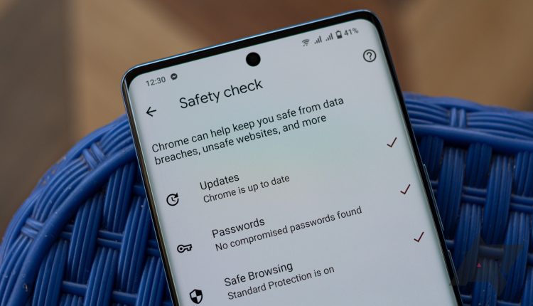 Google safety check interface on a phone screen