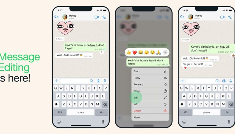 Οι επεξεργασίες μηνυμάτων WhatsApp έρχονται για να σας βοηθήσουν να διορθώσετε τυπογραφικά λάθη
