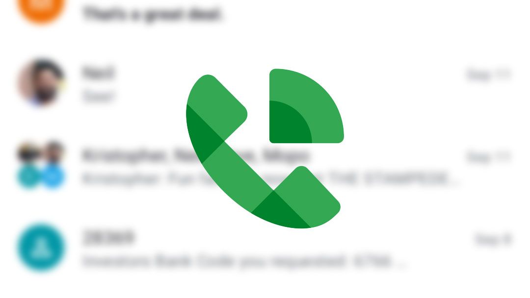 The green Google Voice icon sitting in front of a blurred out call history screen. 