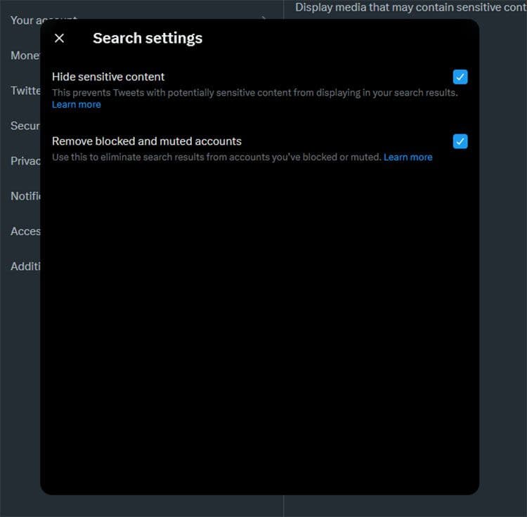 Ρύθμιση απόκρυψης ευαίσθητου περιεχομένου Twitter