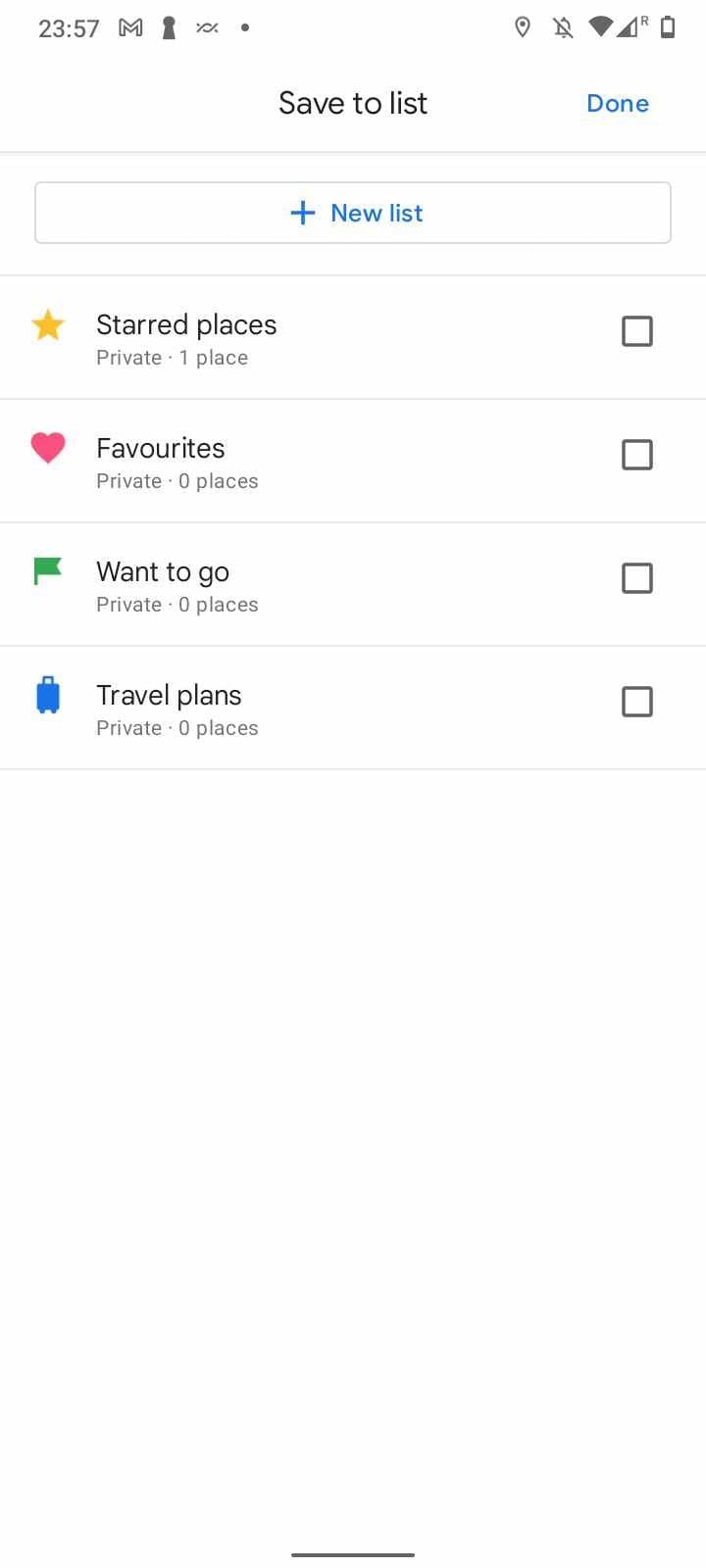 Οι διαθέσιμες λίστες για αποθήκευση μιας τοποθεσίας στην εφαρμογή Google Maps για smartphone