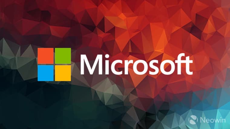 Microsoft logo on a colorful mozaic background