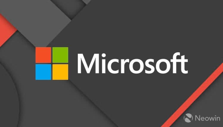 The Microsoft logo on a grey and red background
