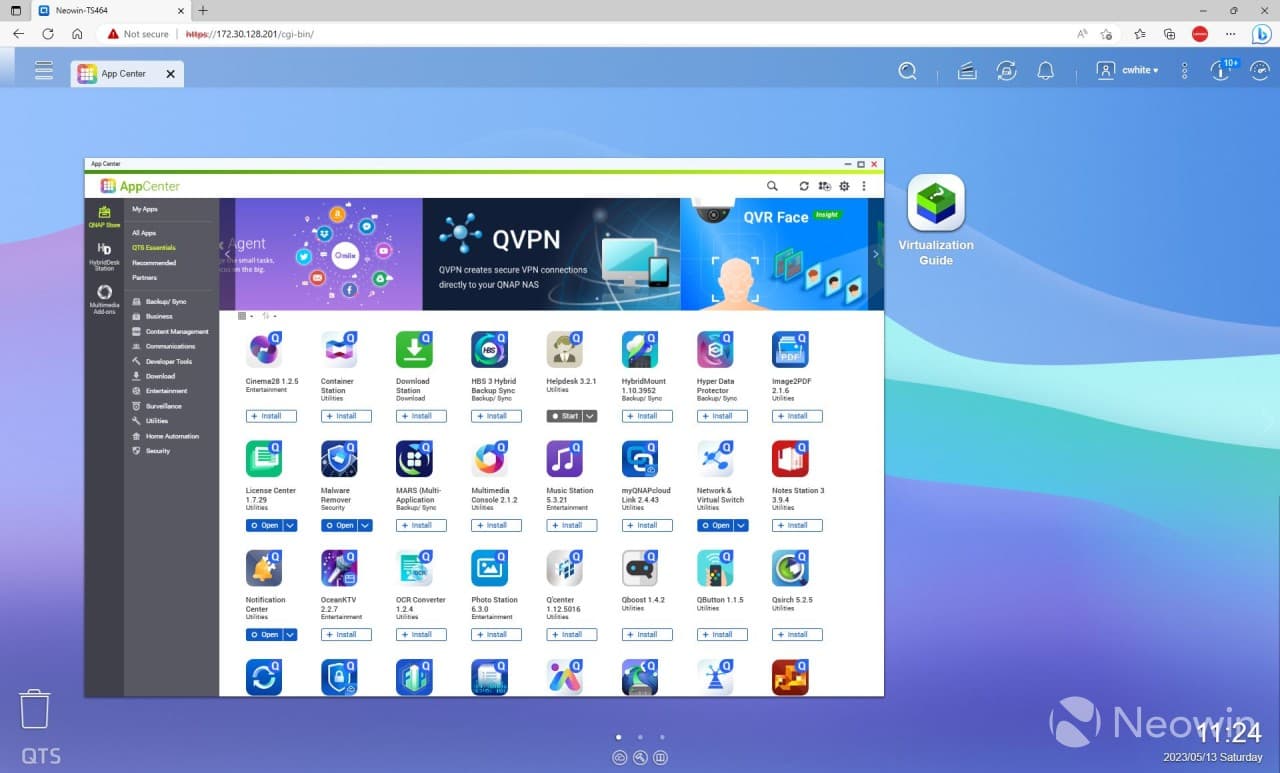 Screenshot of the QNAP app store QTS Essentials section