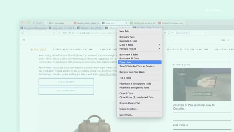 Ένα στιγμιότυπο οθόνης της ενημέρωσης Vivaldi 61