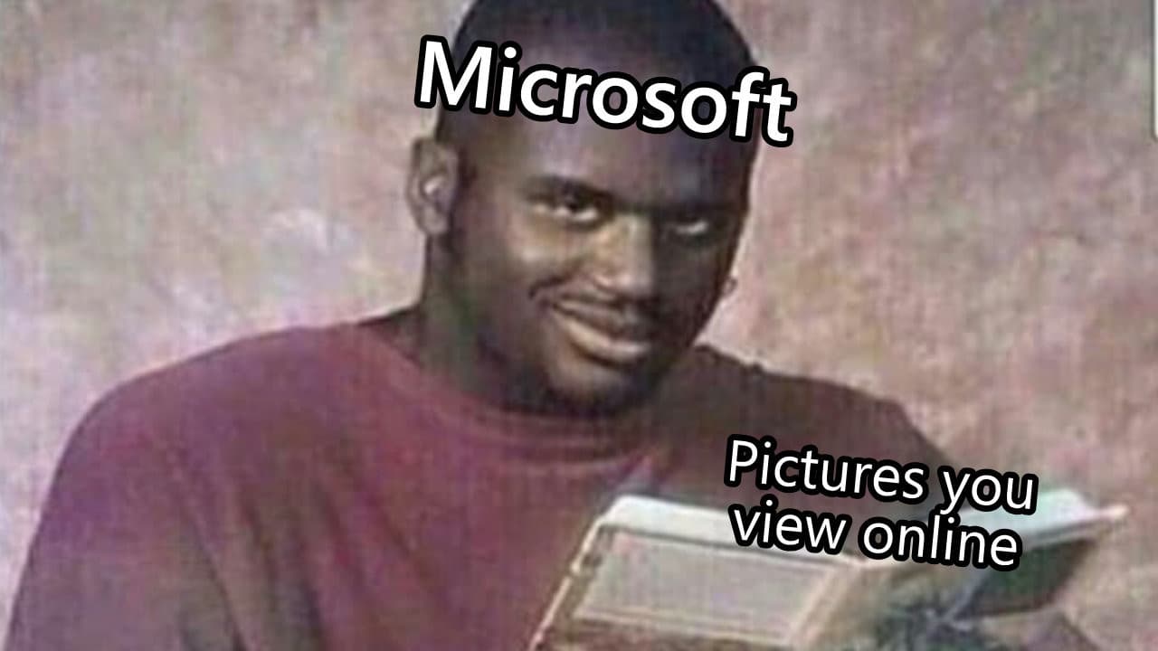 A Shaq reading book meme with Microsoft superimposed on it