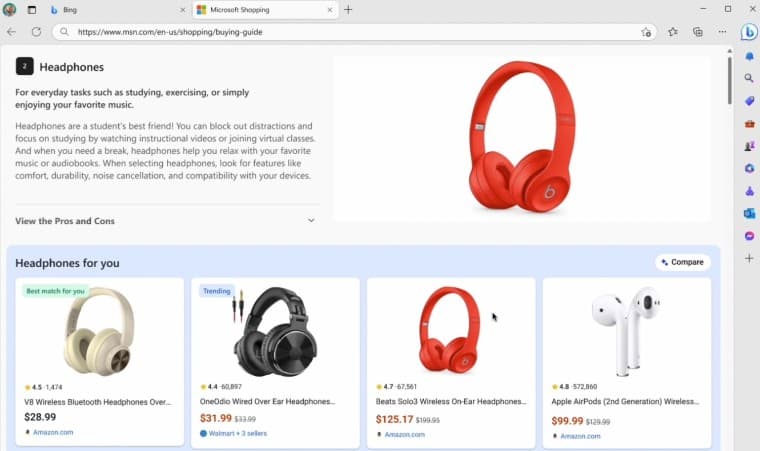 microsoft shopping guide for bing and edge
